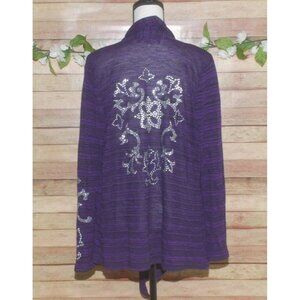 Unique Absolutely Famous Purple Open Front Cardigan Sweater Size L Studded Back